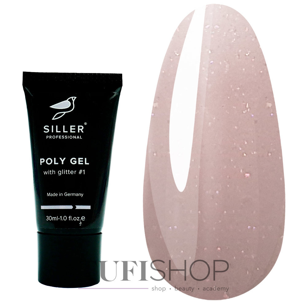 Моделирующий полигель Poly Gel Siller Glitter №1 бледно-персиковый 30 мл -  купить Акригель SILLER в Германии | Акригель SILLER - tuffishop