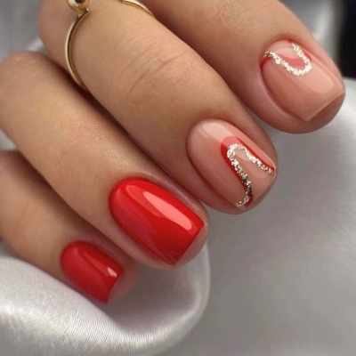 glittery red festive nails