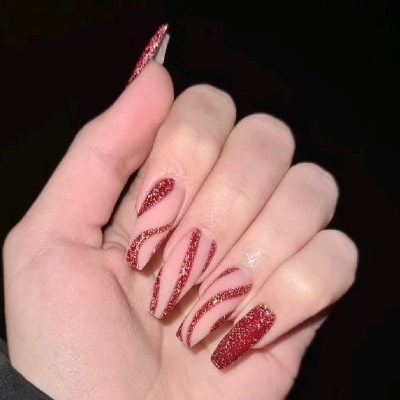 shiny red nail art