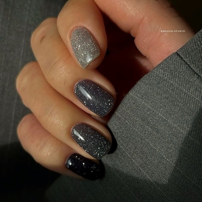 elegant gray nails with silver