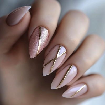 subtle nails with gold stripes