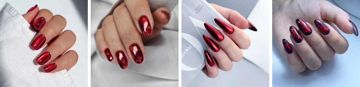 rotes Nageldesign Cat Eye