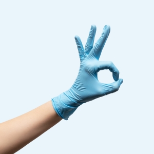 Hand with blue glove